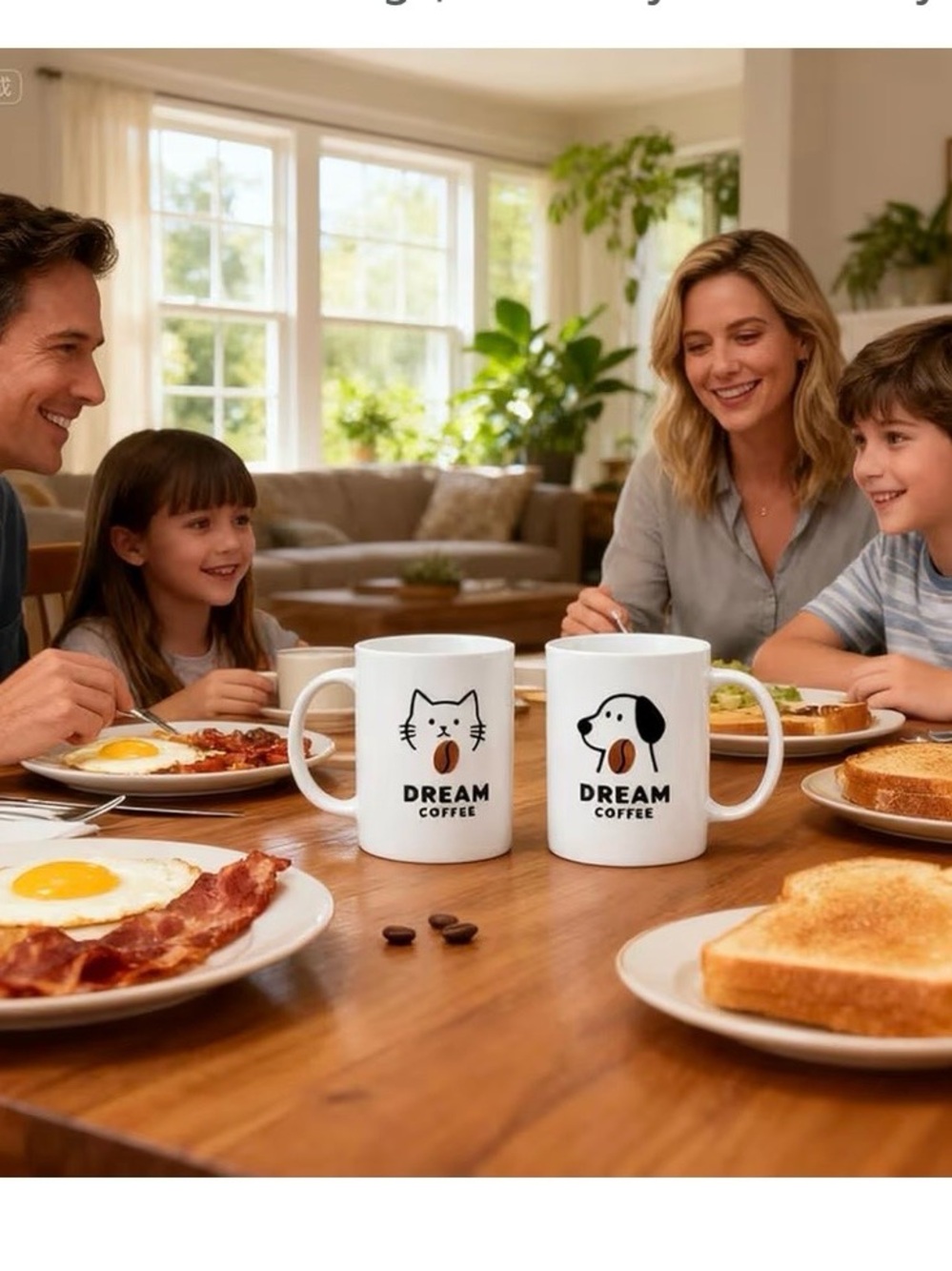 Dream Coffee cups White Ceramic Mug with Cat and Dog Logo - Set of 2